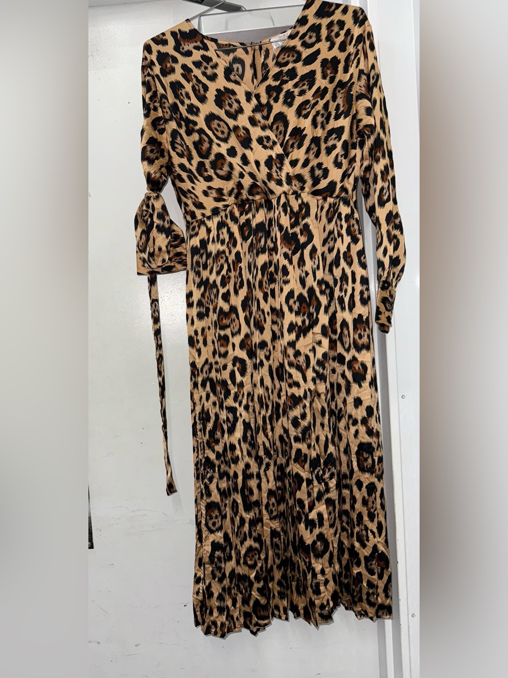Leopard Print Wrap Maxi Dress in Tan and Black